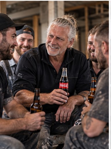Dieter Schmitz nach Feierabend mit dem Team auf der Baustelle